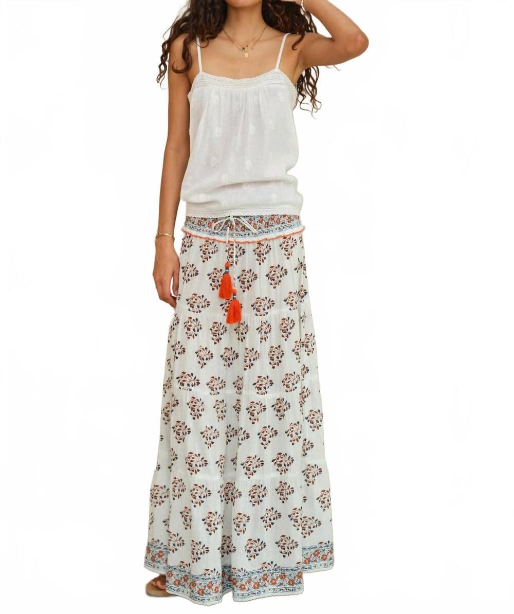 NEW M.A.B.E. stella print maxi skirt in ecru/rust